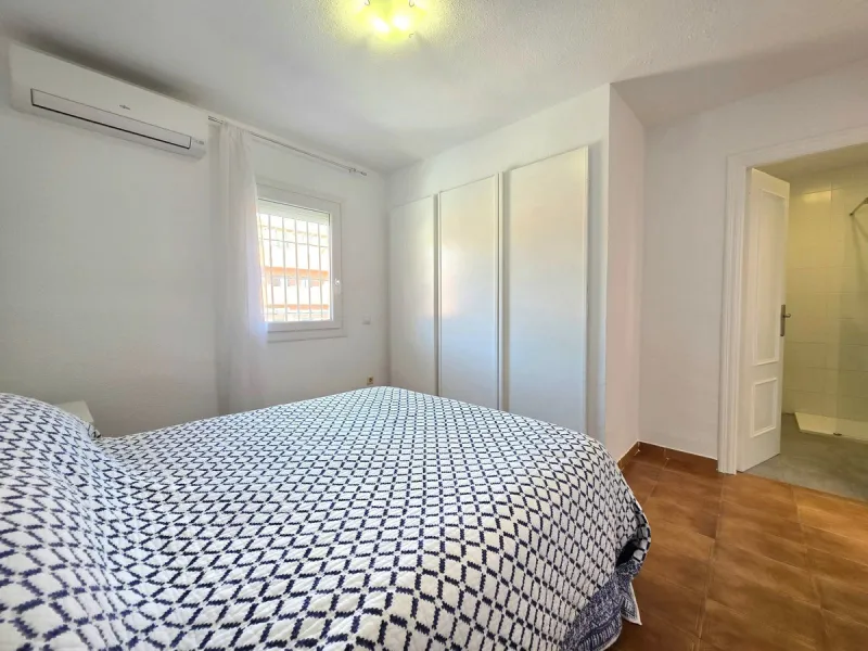 This beautiful 3 bed townhouse is located in a fantastic area, walking distance to all amenities and the beach. The house is Andalucian in style, built over 3 levels and sold fully furnished. On the ground level you are greeted by an entrance hall and lar