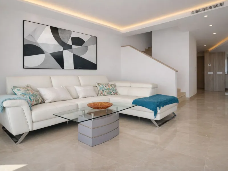 This elegant contemporary townhouse combines space, natural light and clean architectural lines, offering seamless indoor-outdoor living in a peaceful, high-quality setting. Finished with marble flooring throughout and a private elevator connecting all fl