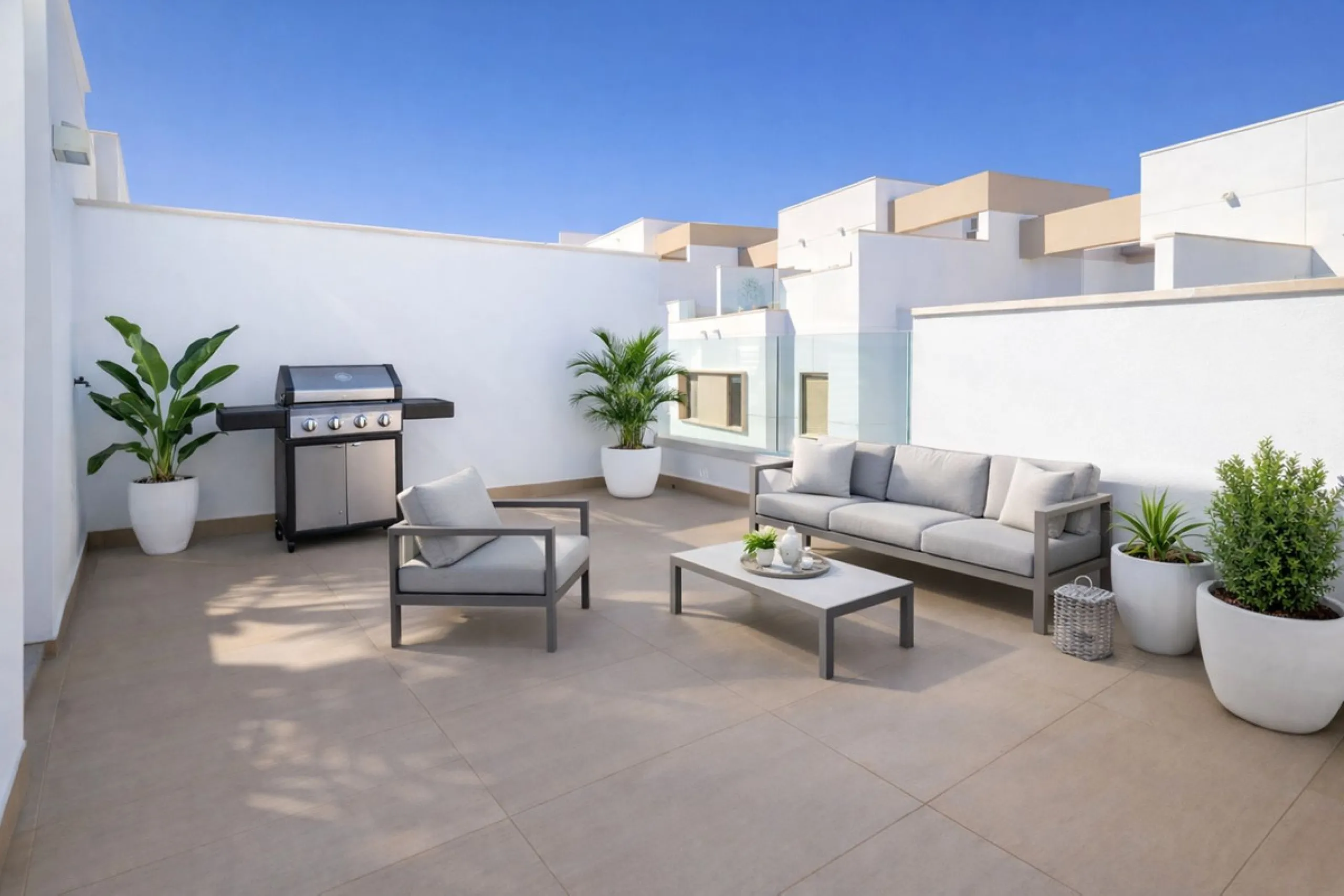 This elegant contemporary townhouse combines space, natural light and clean architectural lines, offering seamless indoor-outdoor living in a peaceful, high-quality setting. Finished with marble flooring throughout and a private elevator connecting all fl