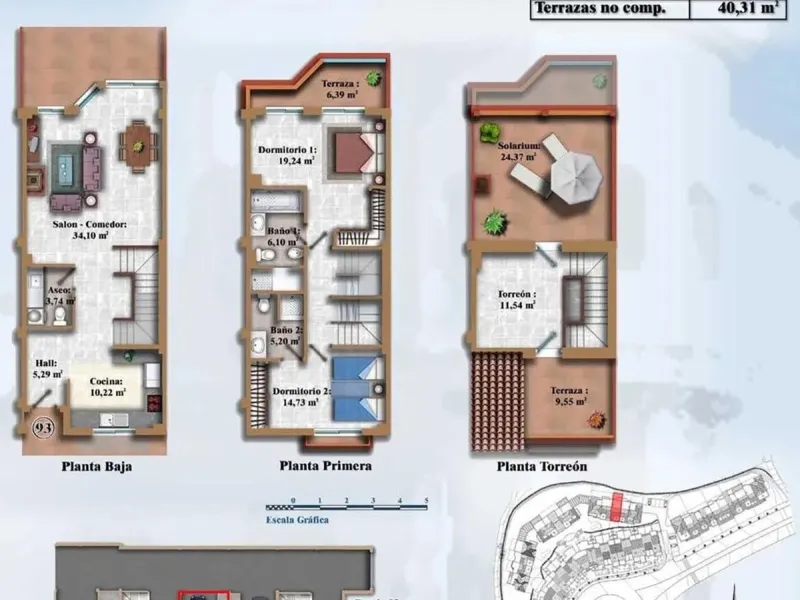 Spacious semi-detached house with 3 bedrooms, attic and large terraces in Lauro Golf