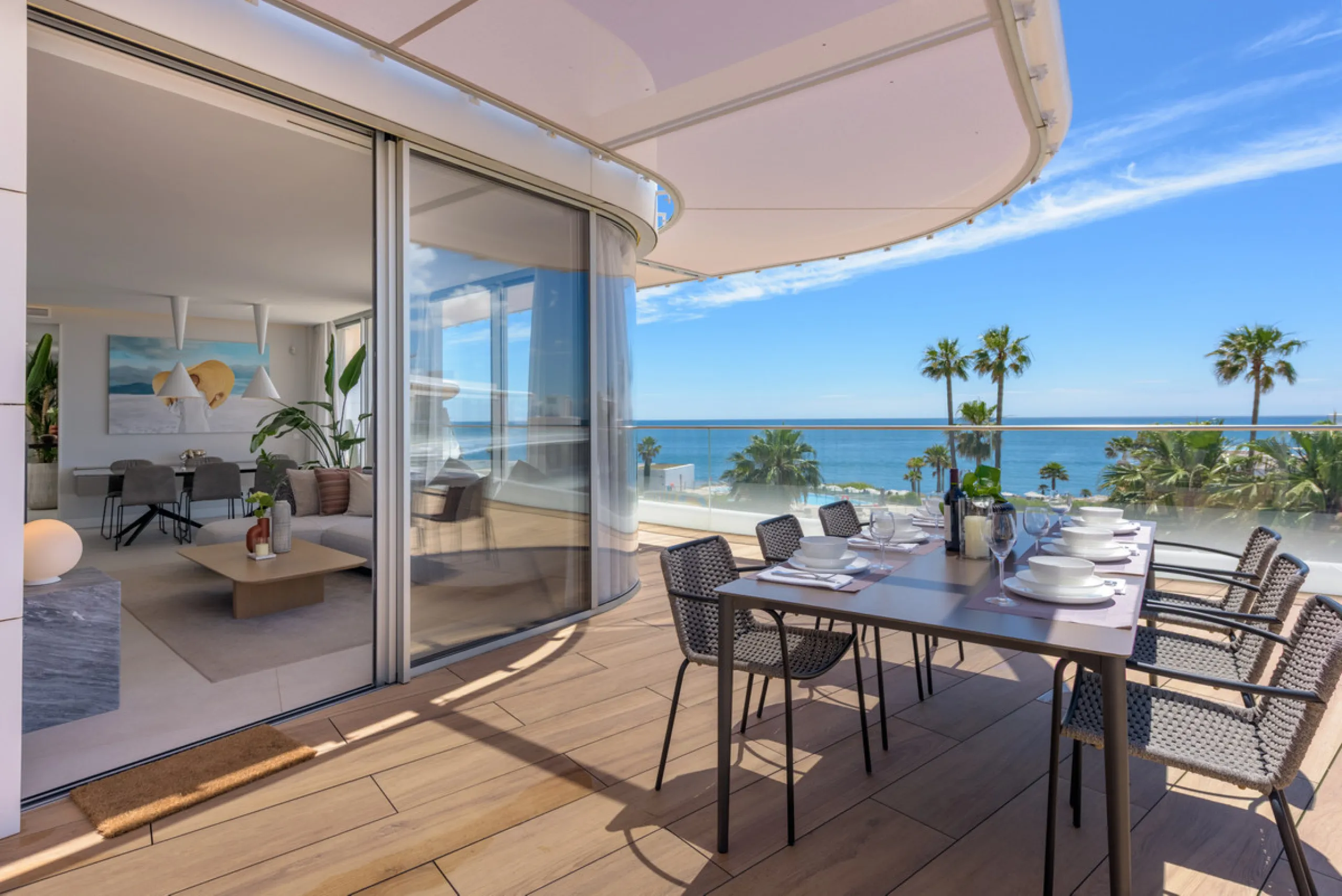 A three-bedroom penthouse located in one of Estepona's most prestigious frontline beach developments, offering uninterrupted Mediterranean views and contemporary coastal living.