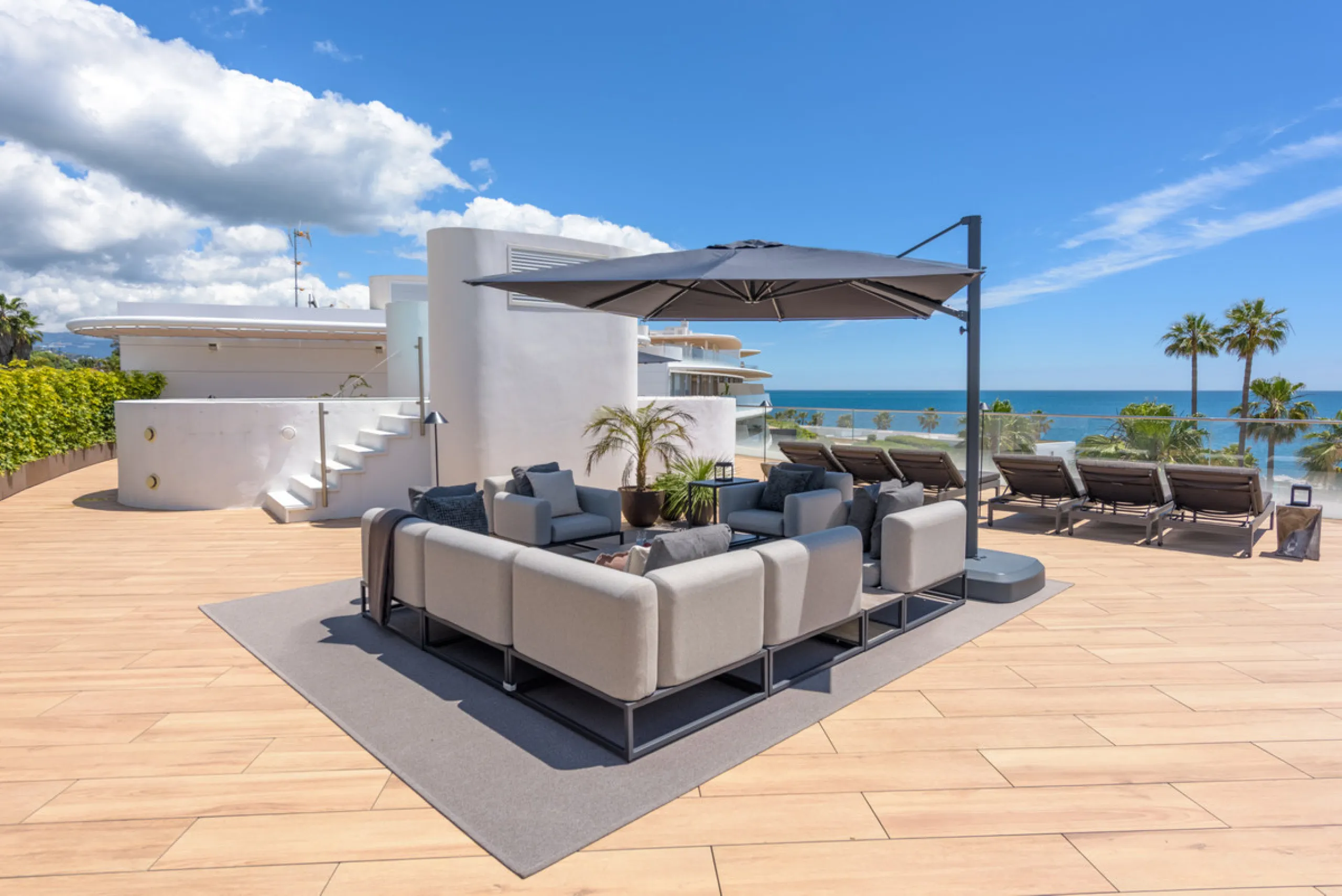 A three-bedroom penthouse located in one of Estepona's most prestigious frontline beach developments, offering uninterrupted Mediterranean views and contemporary coastal living.