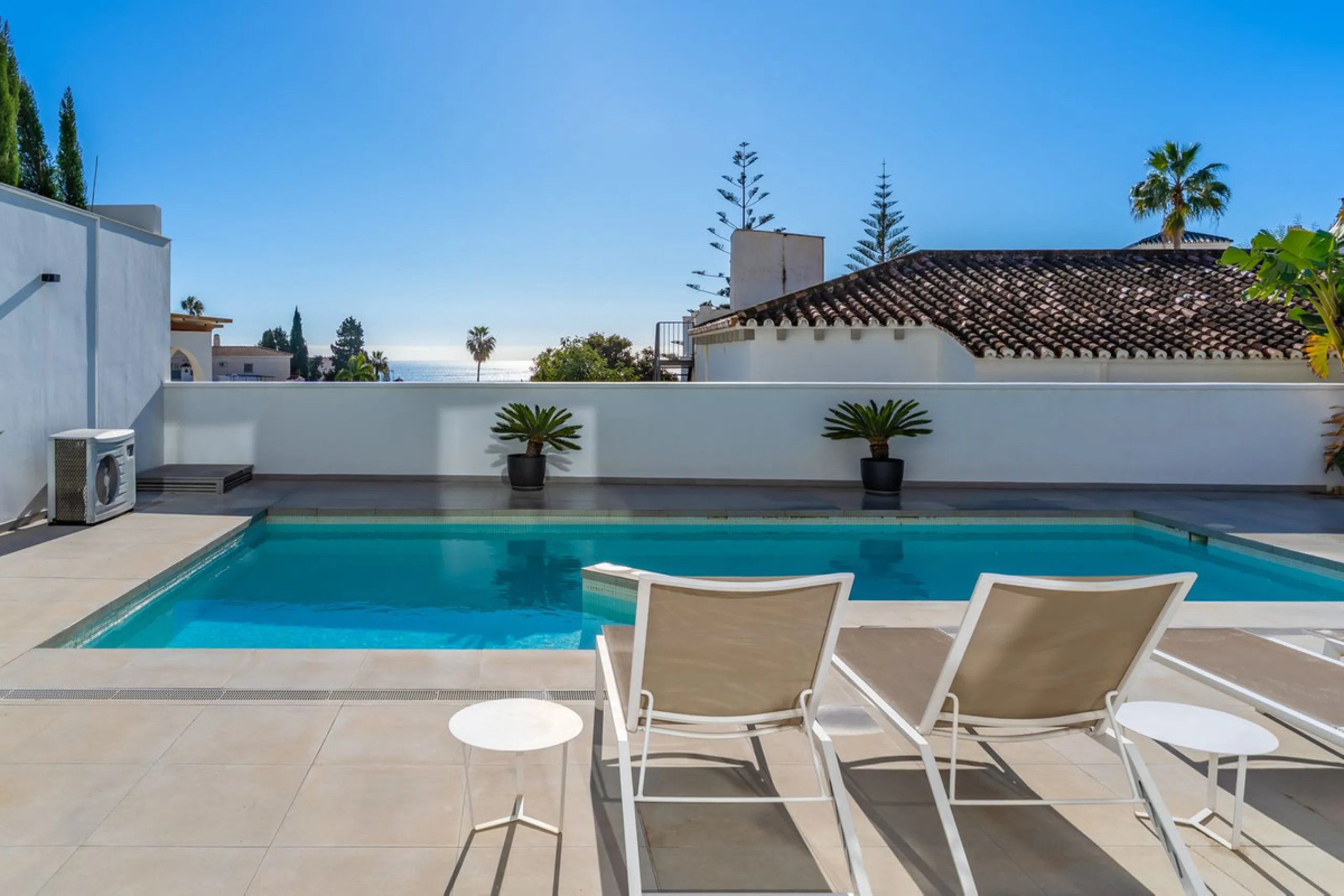 Contemporary villa with Scandinavian style, heated swimming pool, sauna and sea views in Fuengirola