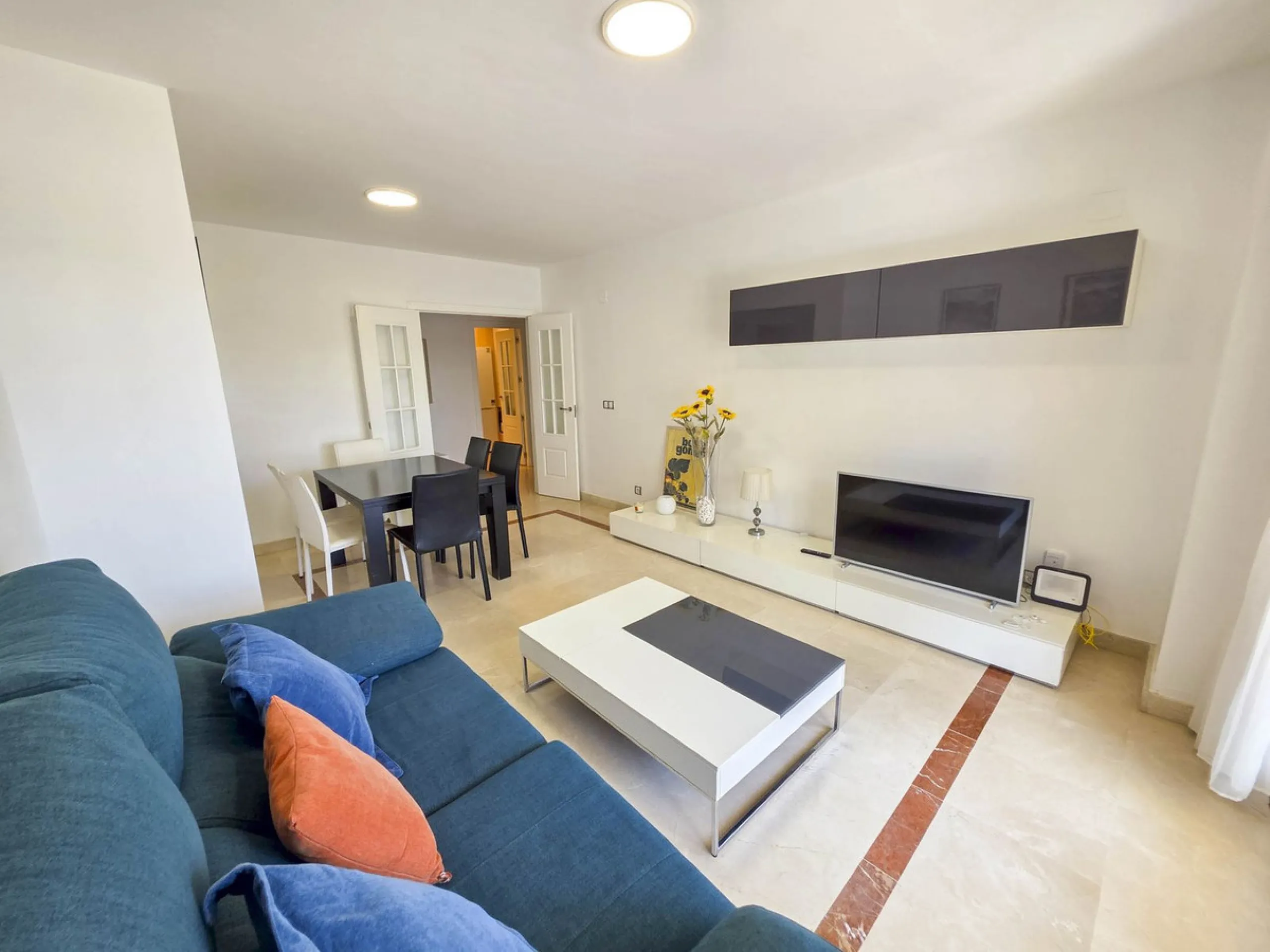 2-bedroom beachfront apartment with terrace, sea views, gardens, and pool, in the best urbanization of Sabinillas, in an unbeatable location within walking distance of all amenities.