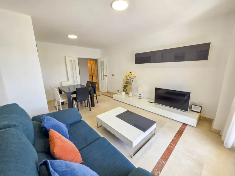 2-bedroom beachfront apartment with terrace, sea views, gardens, and pool, in the best urbanization of Sabinillas, in an unbeatable location within walking distance of all amenities.