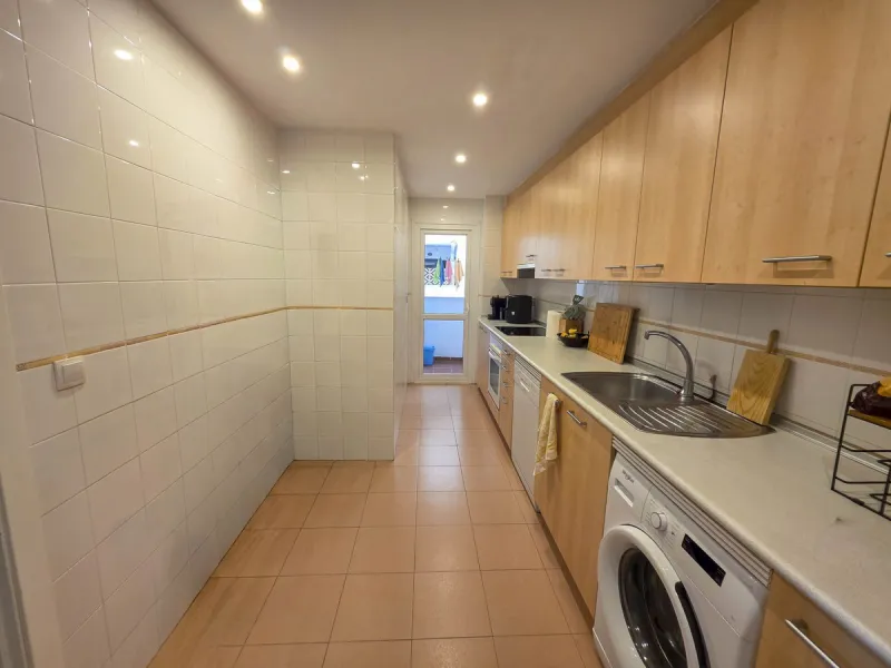 2-bedroom beachfront apartment with terrace, sea views, gardens, and pool, in the best urbanization of Sabinillas, in an unbeatable location within walking distance of all amenities.