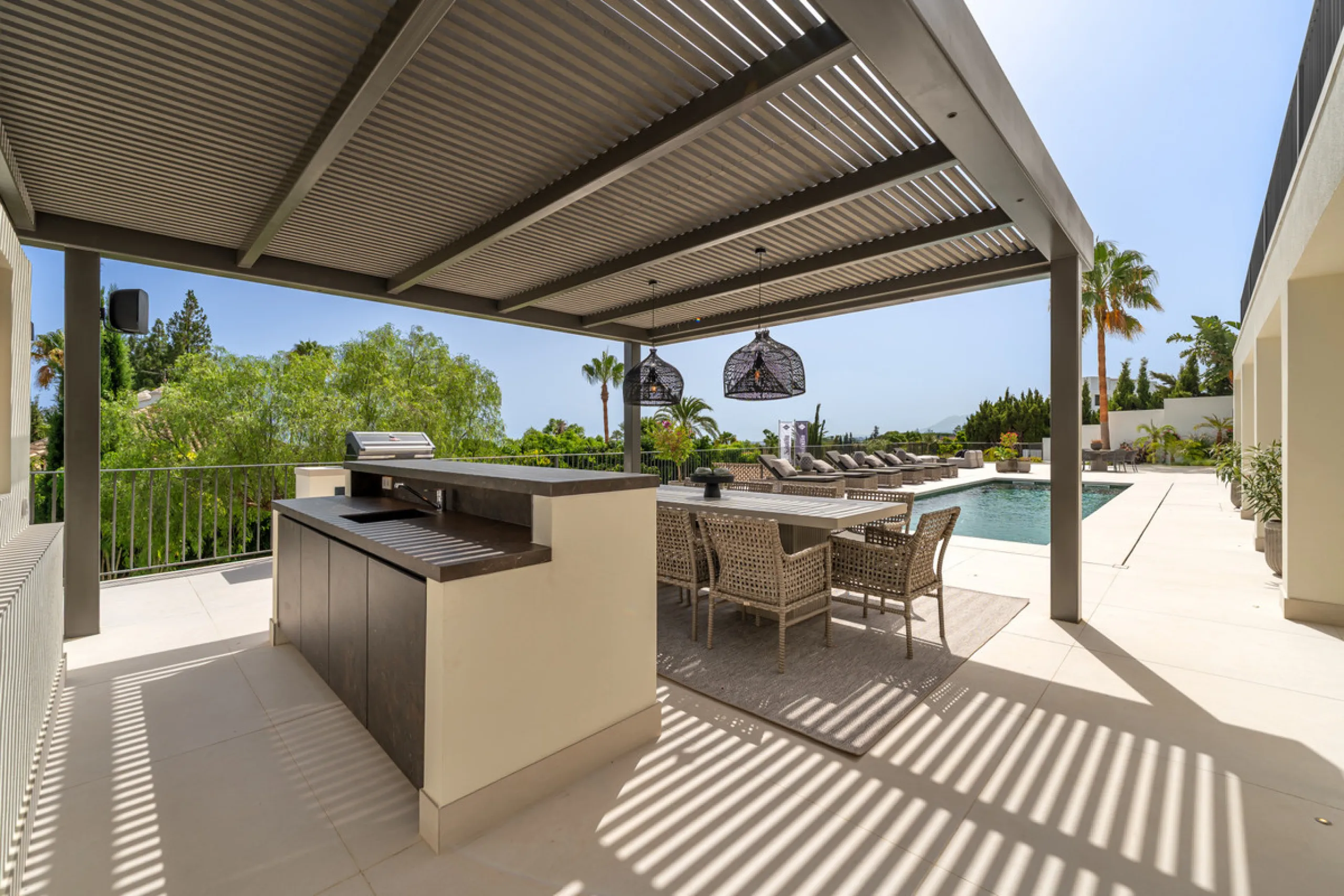 Villa Rocío is a fully renovated Andalusian-style residence located in Rocío de Nagüeles on Marbella's prestigious Golden Mile. Set on a 1,965m² south-facing plot beneath La Concha, the property enjoys open views of the Mediterranean. Modernised in 2025, 
