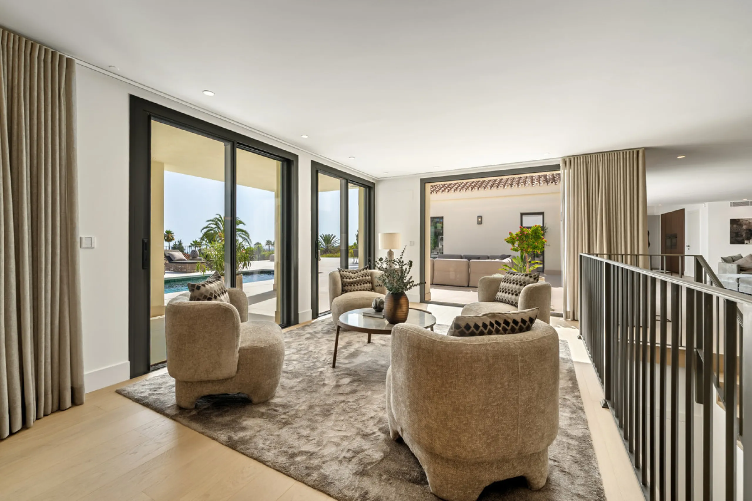 Villa Rocío is a fully renovated Andalusian-style residence located in Rocío de Nagüeles on Marbella's prestigious Golden Mile. Set on a 1,965m² south-facing plot beneath La Concha, the property enjoys open views of the Mediterranean. Modernised in 2025, 