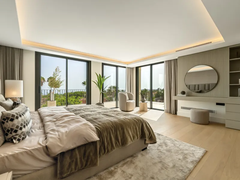 Villa Rocío is a fully renovated Andalusian-style residence located in Rocío de Nagüeles on Marbella's prestigious Golden Mile. Set on a 1,965m² south-facing plot beneath La Concha, the property enjoys open views of the Mediterranean. Modernised in 2025, 