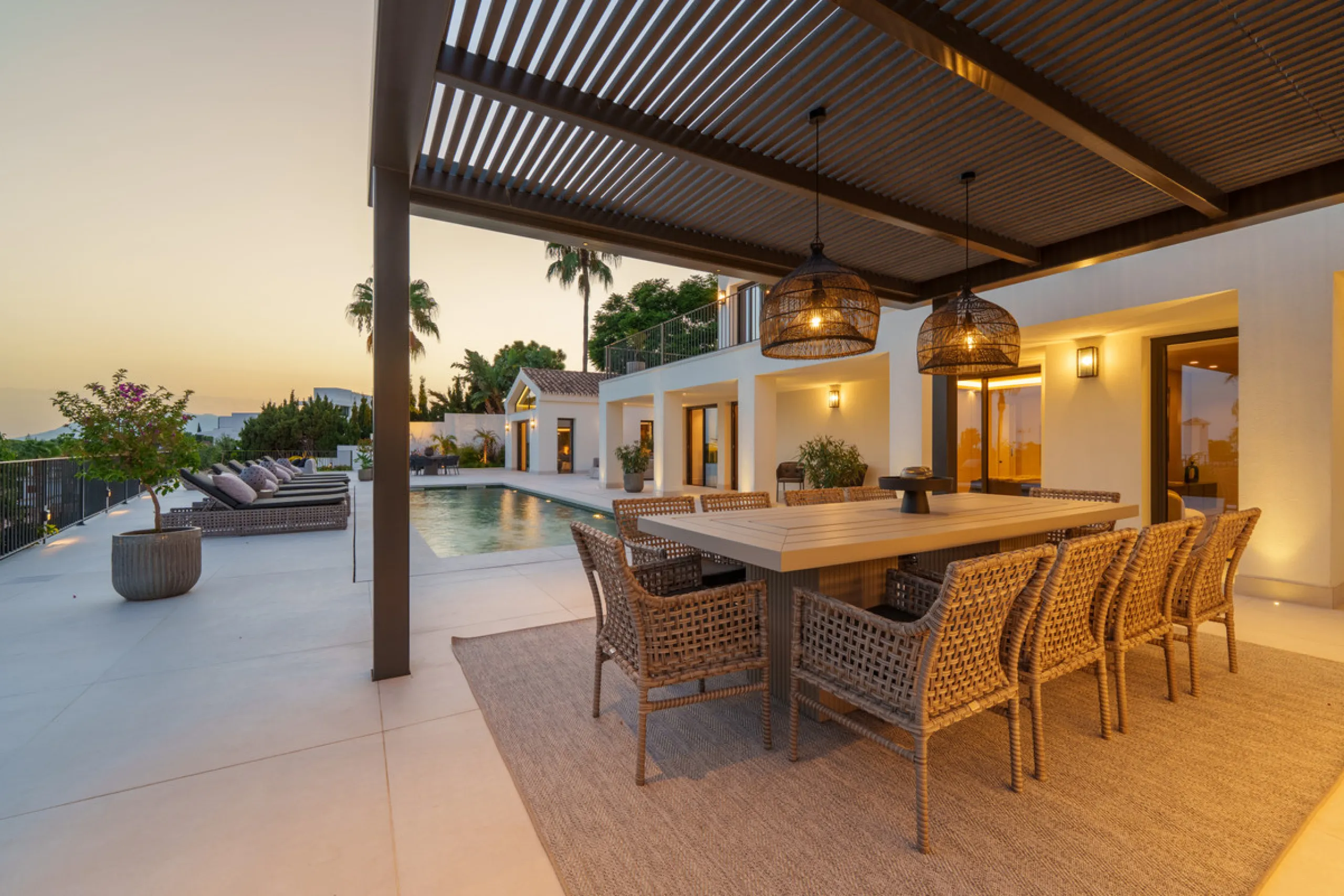 Villa Rocío is a fully renovated Andalusian-style residence located in Rocío de Nagüeles on Marbella's prestigious Golden Mile. Set on a 1,965m² south-facing plot beneath La Concha, the property enjoys open views of the Mediterranean. Modernised in 2025, 