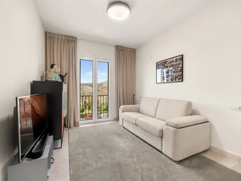 Exceptional panoramic duplex penthouse is located in the prestigious Los Flamingos Golf Resort and offers four bedrooms and two and a half bathrooms, beautifully presented in a refined modern rustic style.