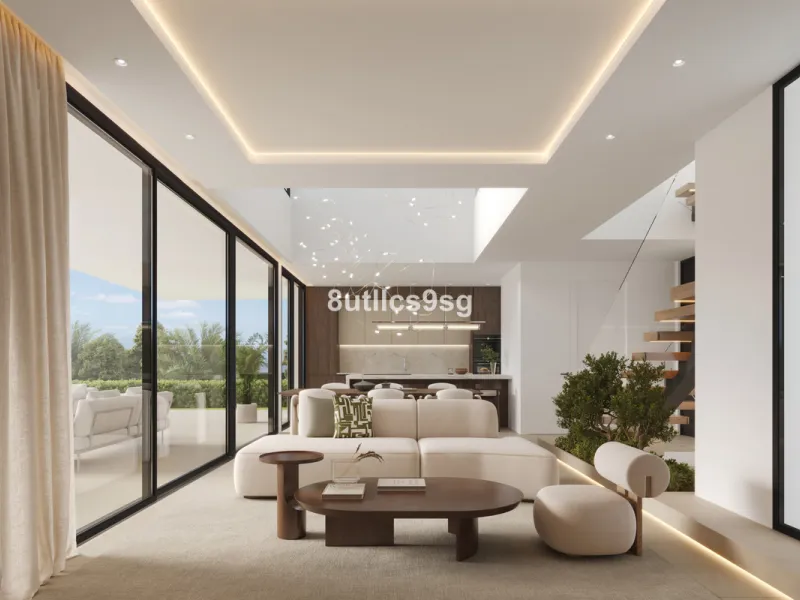 This contemporary villa is located in Atalaya, Estepona East, Malaga, offering a prime setting close to a range of amenities. The property stands out for its generous dimensions, with a built area of 575m², a terrace of 254m², and a plot size of 555m². Ke