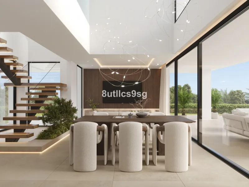 This contemporary villa is located in Atalaya, Estepona East, Malaga, offering a prime setting close to a range of amenities. The property stands out for its generous dimensions, with a built area of 575m², a terrace of 254m², and a plot size of 555m². Ke