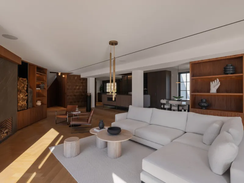 A four-bedroom villa in Nueva Andalucía with open golf and sea views, arranged over multiple levels with a garden-level pool, integrated outdoor kitchen, generous terraces and a private garage.