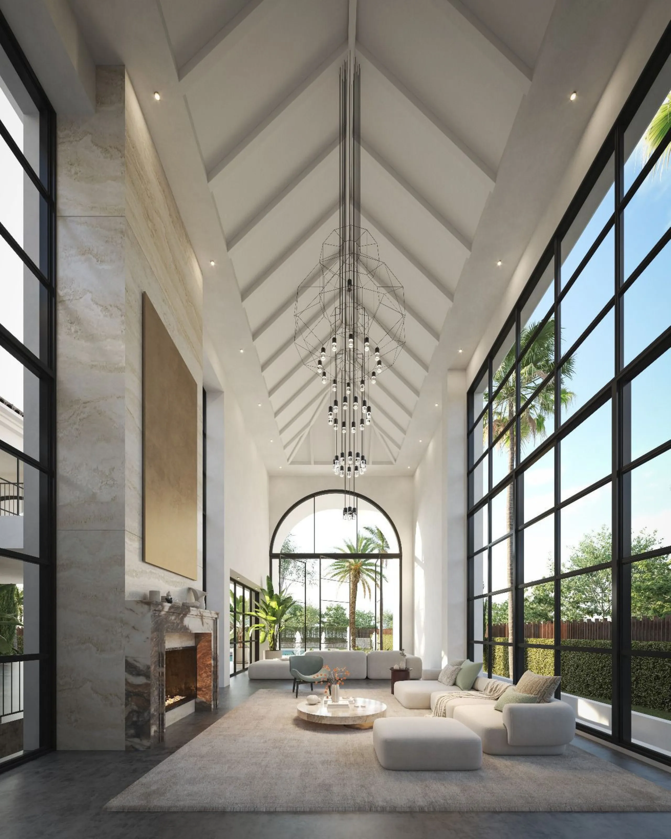 A villa project in Nueva Andalucía set on a 2,273 m² plot with 1,038 m² built, designed with 6 to 8 bedrooms, 6+2 bathrooms, a double-height central living space, and a flexible lower level ready to be defined.