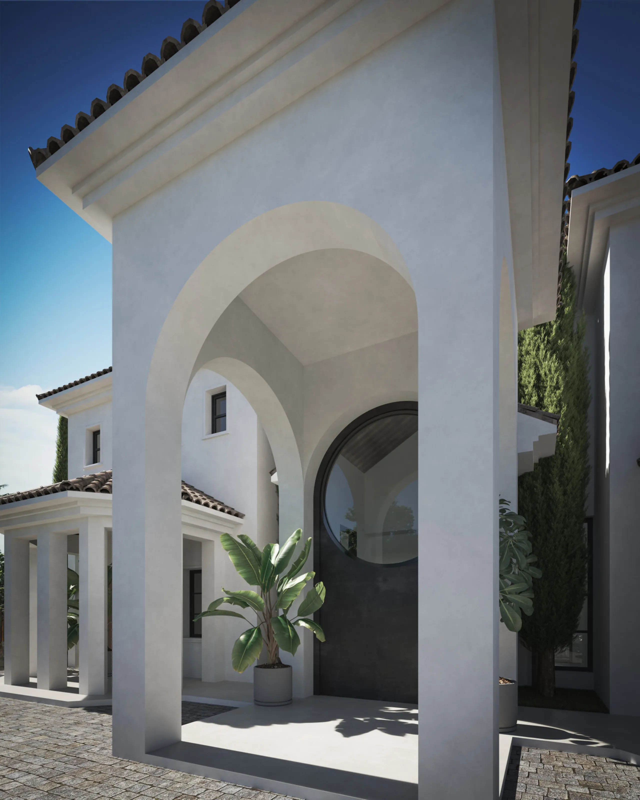 A villa project in Nueva Andalucía set on a 2,273 m² plot with 1,038 m² built, designed with 6 to 8 bedrooms, 6+2 bathrooms, a double-height central living space, and a flexible lower level ready to be defined.
