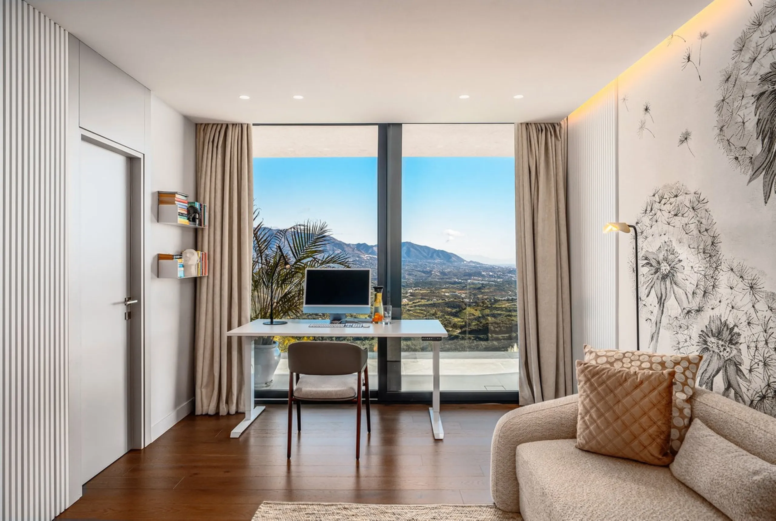 Perched on the coast, in the tranquil hills of La Mairena, this contemporary villa offers a balanced blend of architectural elegance, privacy, and expansive views of the Mediterranean. Surrounded by protected natural landscapes, the residence enjoys a ser