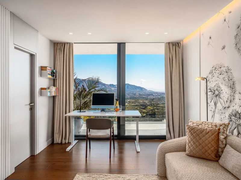 Perched on the coast, in the tranquil hills of La Mairena, this contemporary villa offers a balanced blend of architectural elegance, privacy, and expansive views of the Mediterranean. Surrounded by protected natural landscapes, the residence enjoys a ser