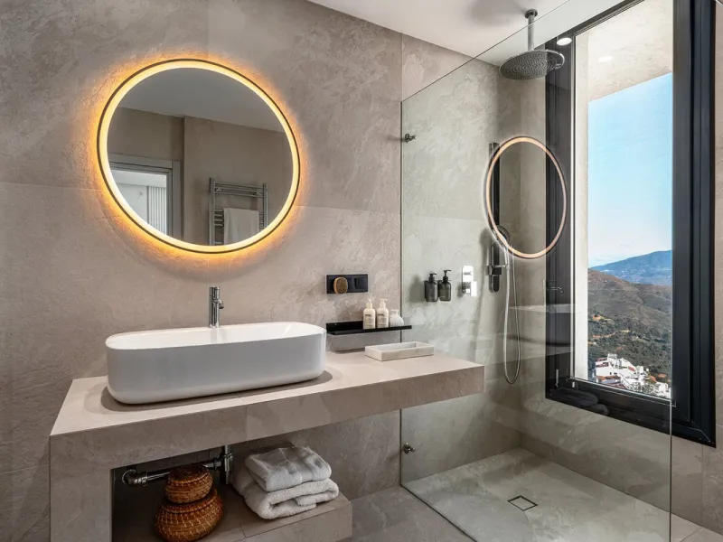 Perched on the coast, in the tranquil hills of La Mairena, this contemporary villa offers a balanced blend of architectural elegance, privacy, and expansive views of the Mediterranean. Surrounded by protected natural landscapes, the residence enjoys a ser