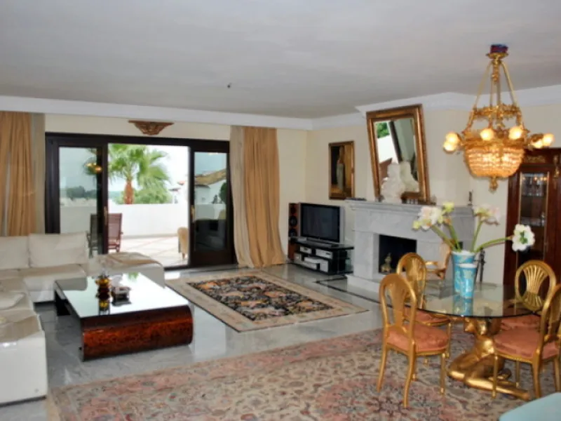 Superb south west facing first floor apartment with panoramic sea views within a five star complex in a luxurious gated urbanisation off the Golden Mile, Marbella.