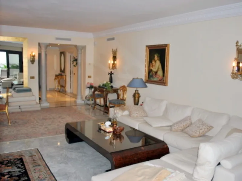 Superb south west facing first floor apartment with panoramic sea views within a five star complex in a luxurious gated urbanisation off the Golden Mile, Marbella.