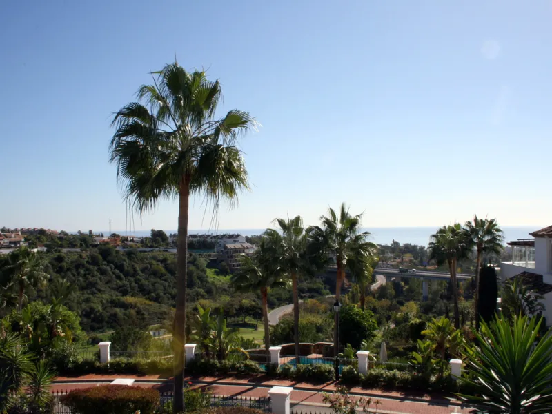 Superb south west facing first floor apartment with panoramic sea views within a five star complex in a luxurious gated urbanisation off the Golden Mile, Marbella.