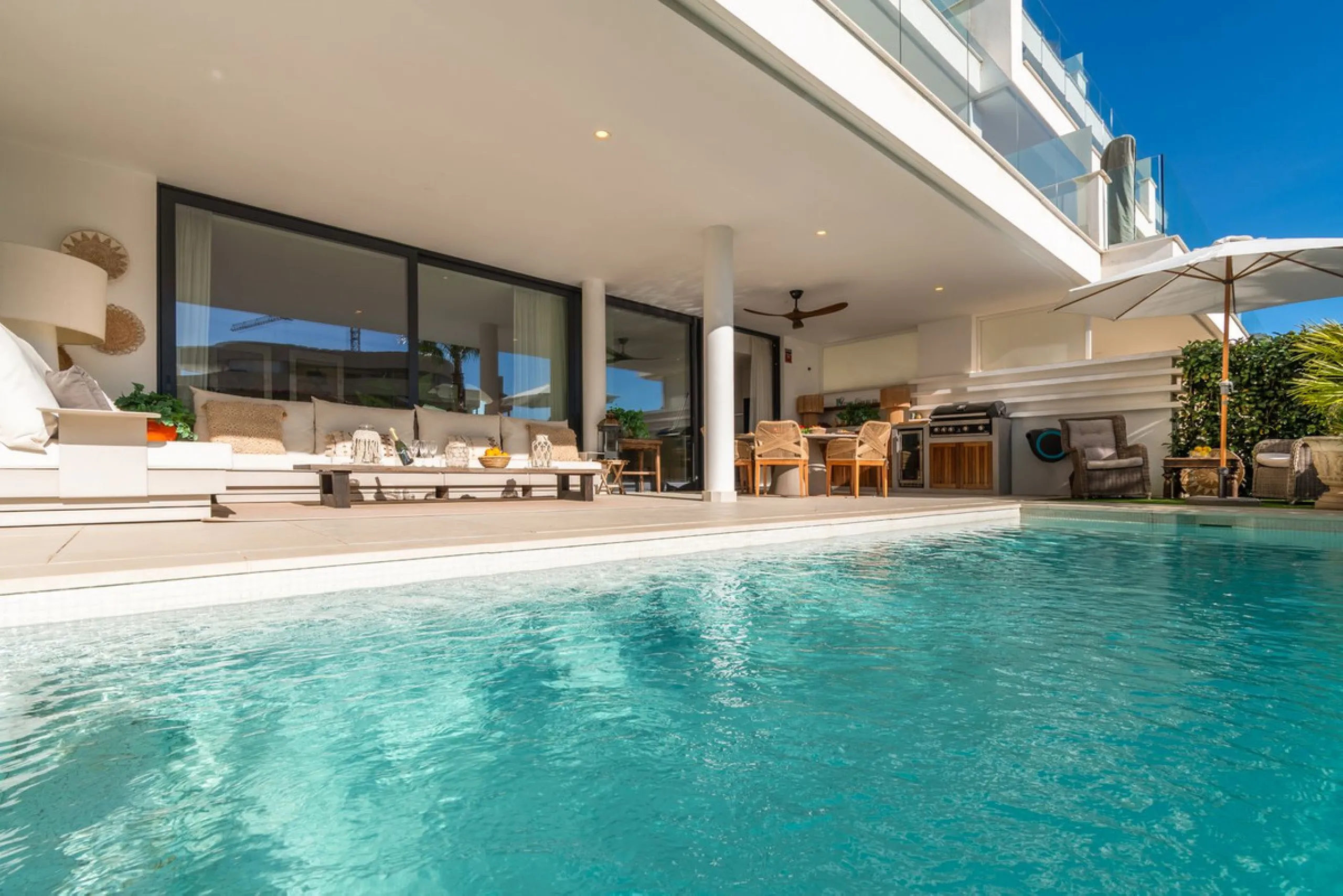 Exceptional 3-Bedroom Luxury Garden Residence with Private Heated Pool, Expansive and sunny Terraces Underfloor Heating, 2 Garage Spaces & Storage