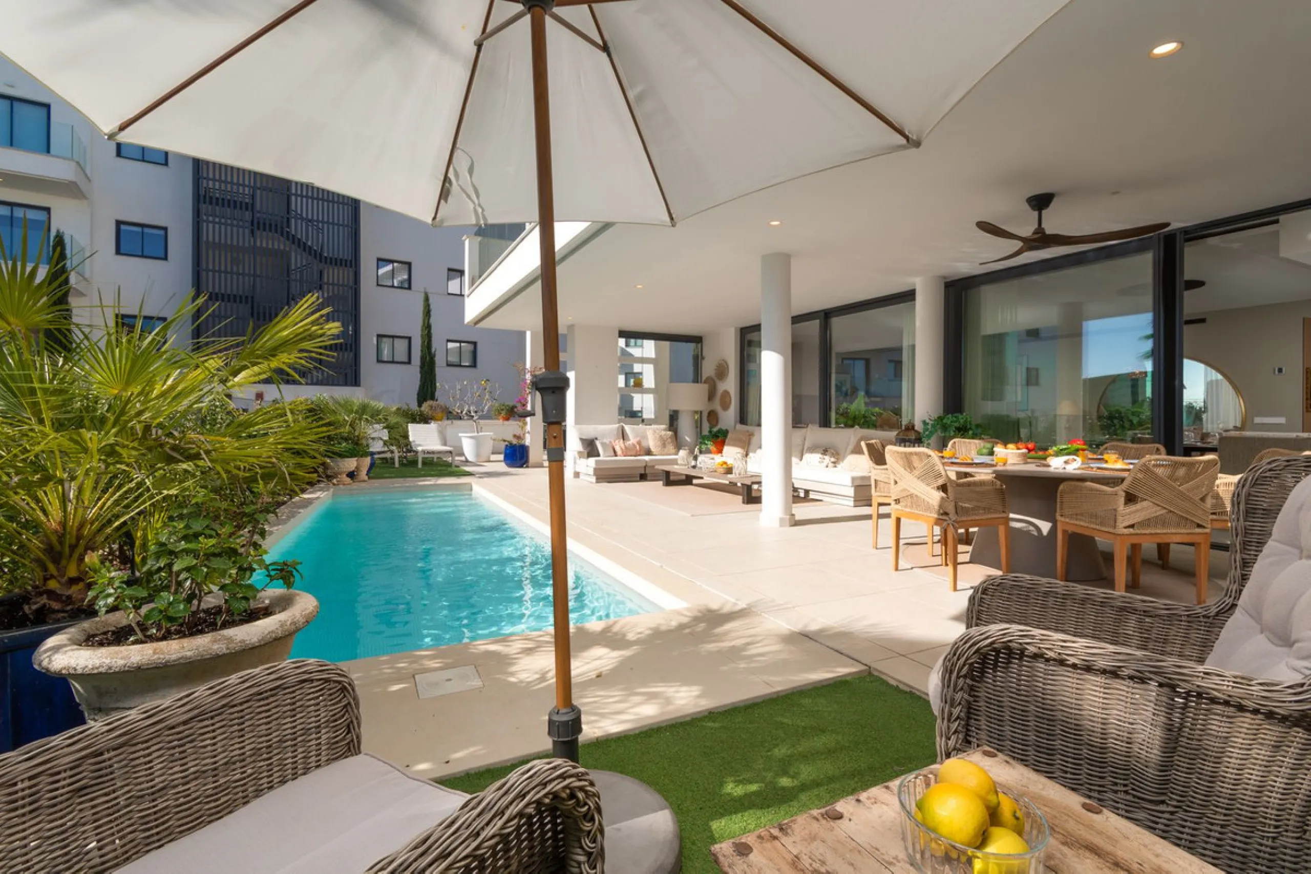 Exceptional 3-Bedroom Luxury Garden Residence with Private Heated Pool, Expansive and sunny Terraces Underfloor Heating, 2 Garage Spaces & Storage