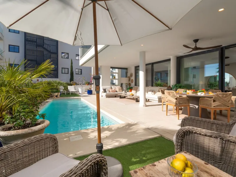 Exceptional 3-Bedroom Luxury Garden Residence with Private Heated Pool, Expansive and sunny Terraces Underfloor Heating, 2 Garage Spaces & Storage