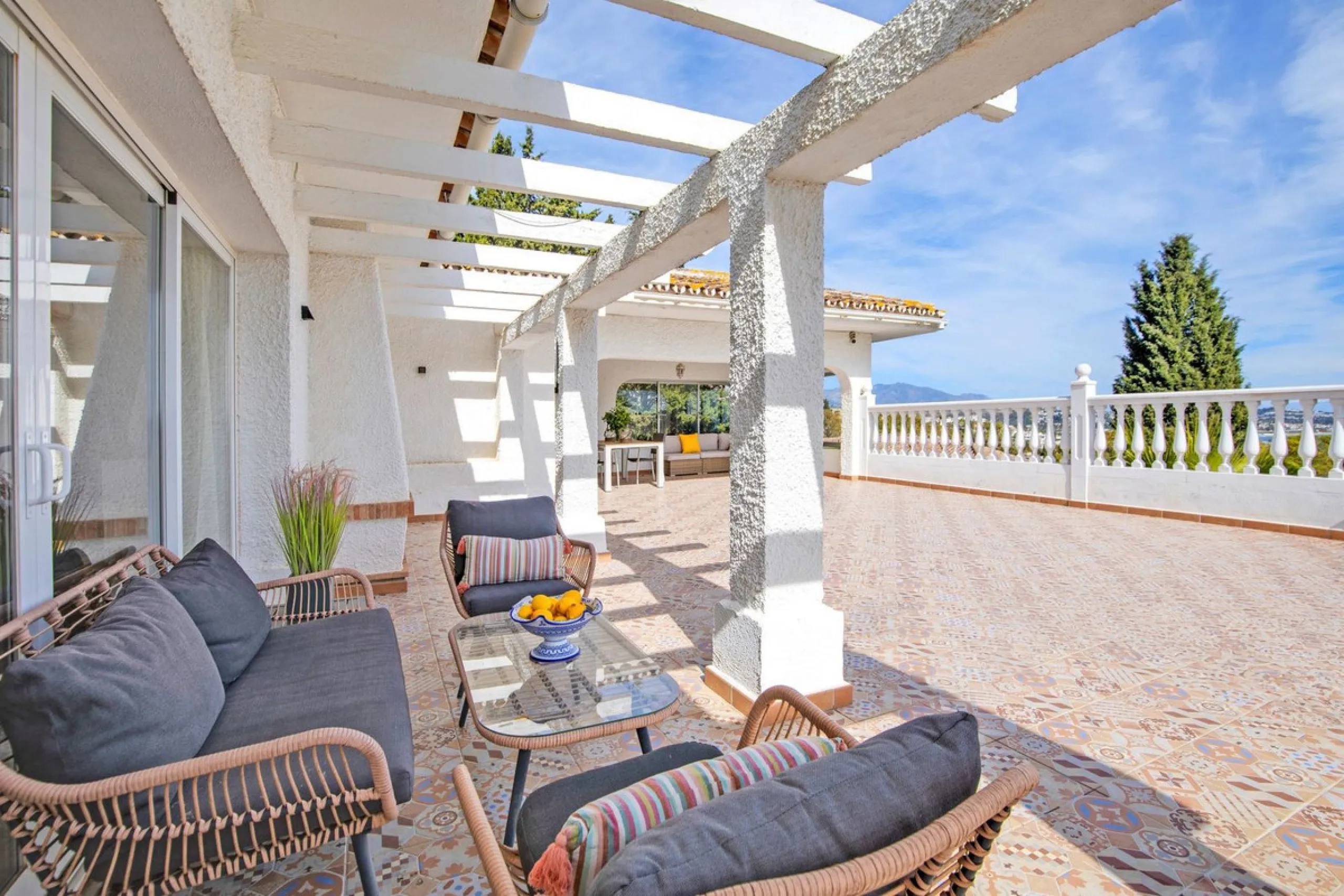 In a well-established and peaceful residential area, this villa enjoys an elevated position that allows for truly stunning open views of the Mediterranean and an uncommon level of privacy.
