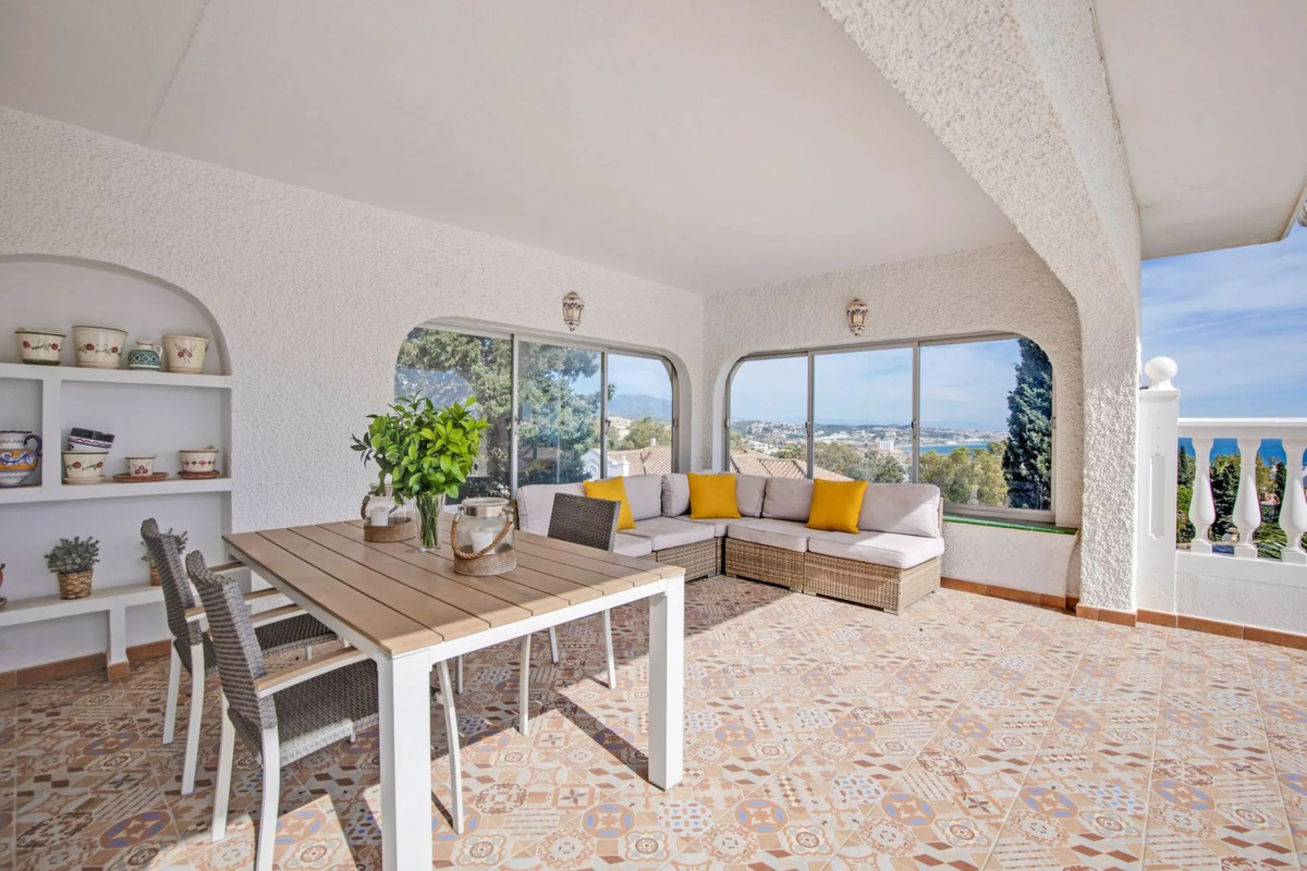 In a well-established and peaceful residential area, this villa enjoys an elevated position that allows for truly stunning open views of the Mediterranean and an uncommon level of privacy.