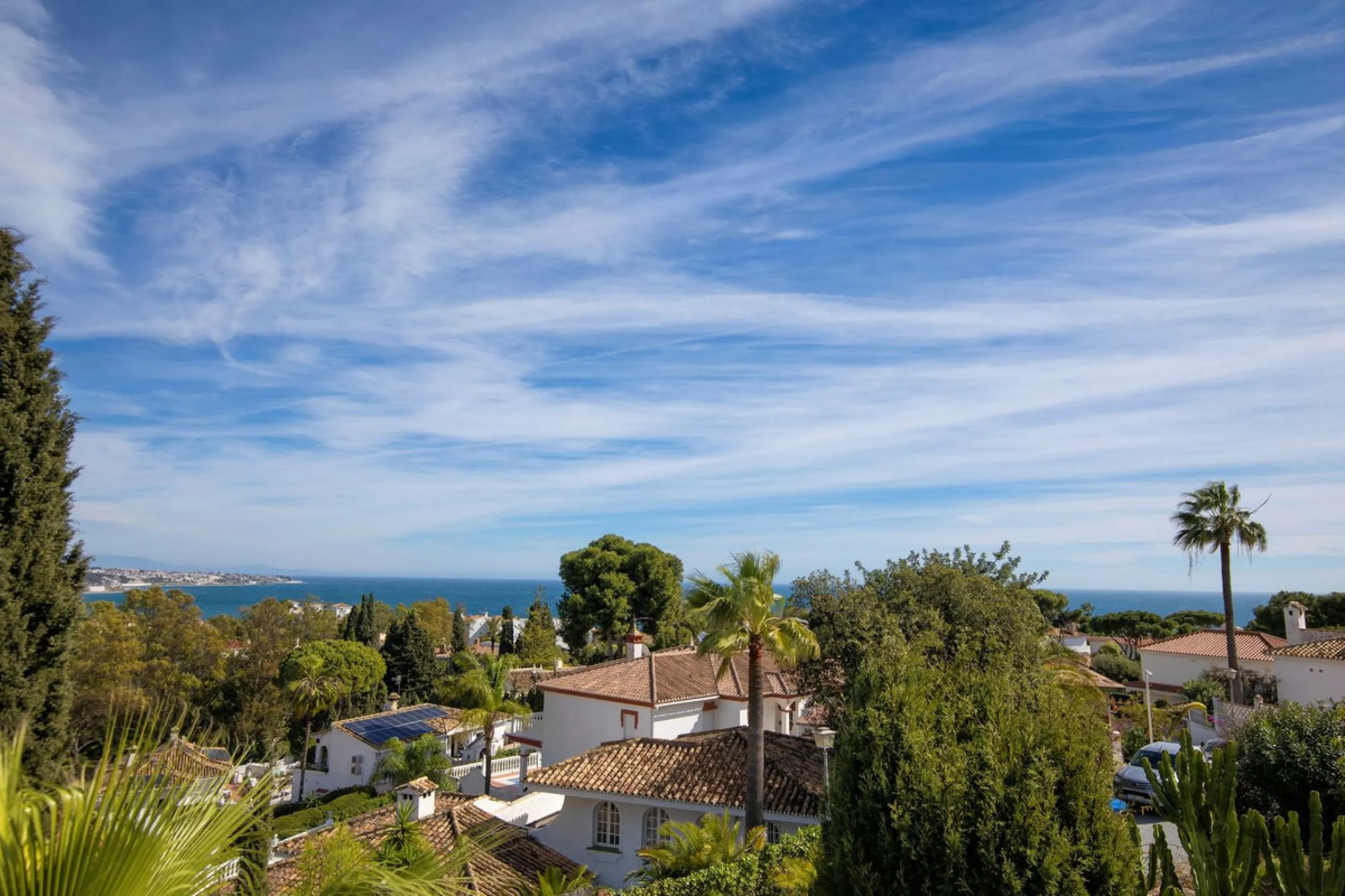 In a well-established and peaceful residential area, this villa enjoys an elevated position that allows for truly stunning open views of the Mediterranean and an uncommon level of privacy.