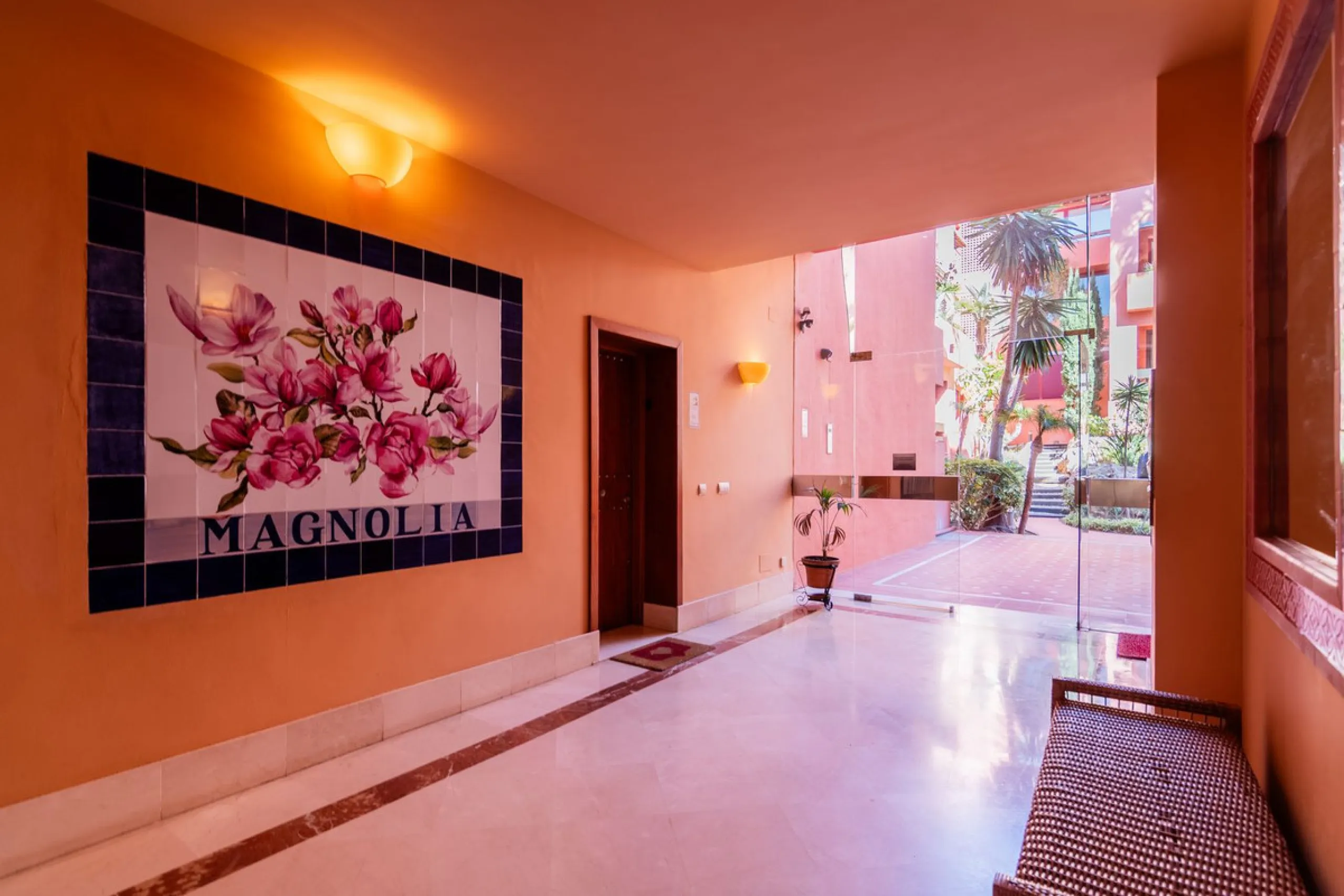 An apartment with 3 bedrooms, 2 bathrooms, a spacious living room, and a new kitchen with a dining area overlooking a beautiful garden with a fountain. The property is located in a unique, lush residential community where the views from the terrace and wi