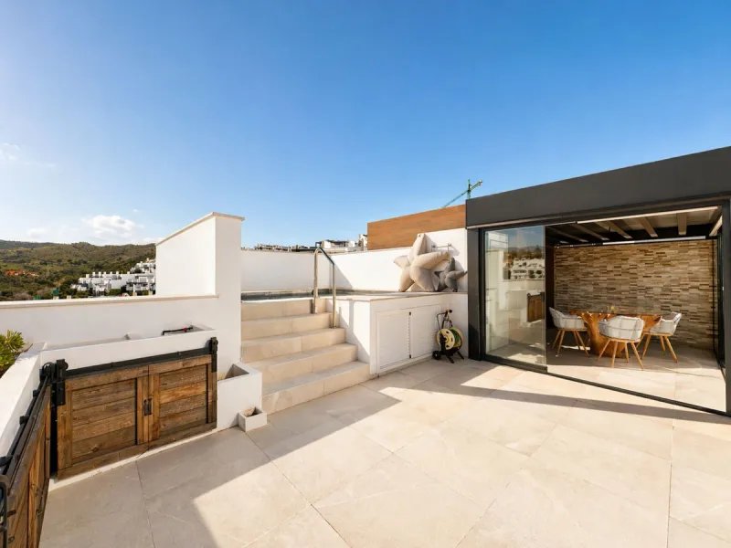 2-bedroom apartment, terrace, private pool, and garage in Cabopino, Marbella.
