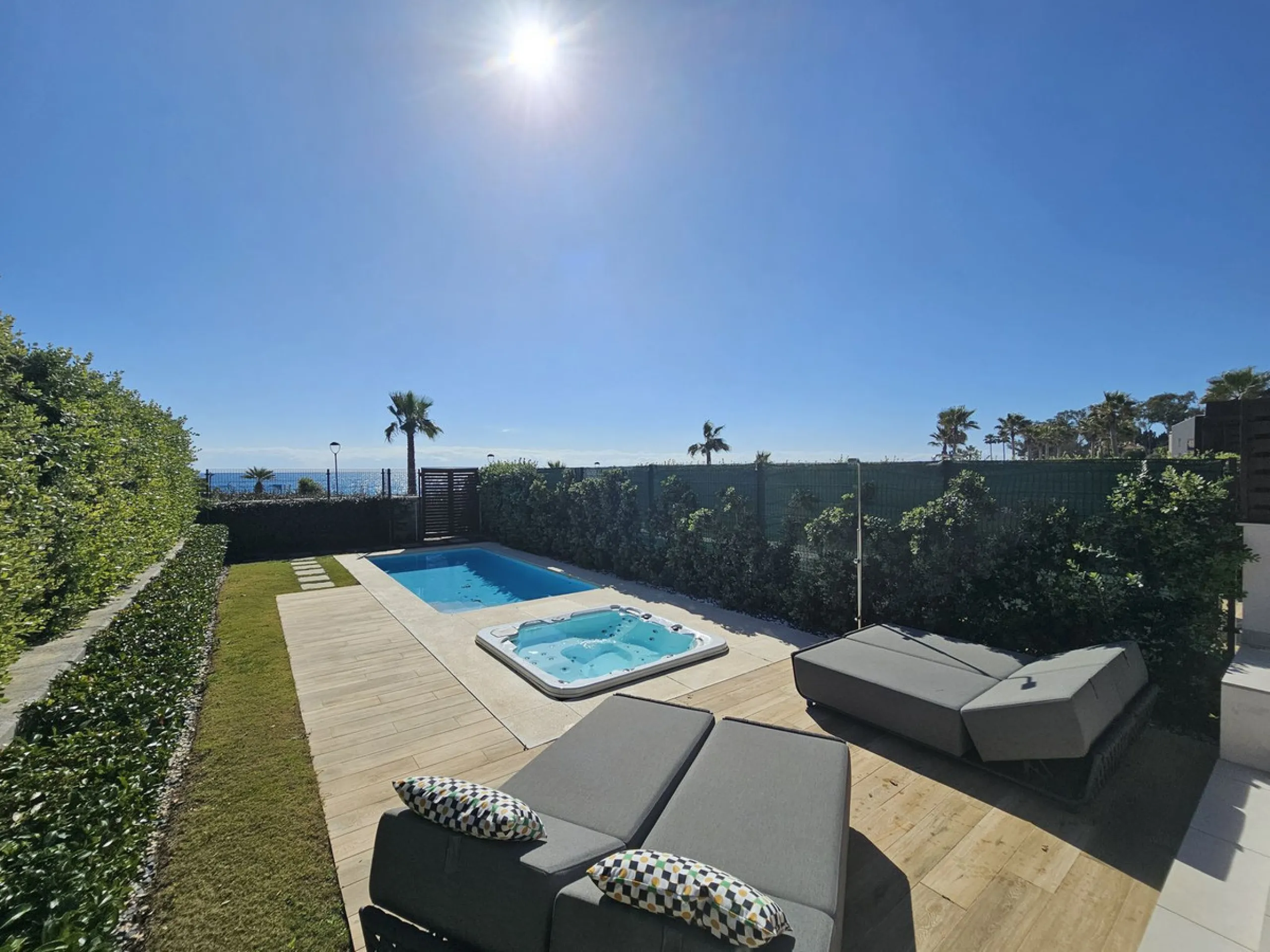 This beautiful house is located in an enviable beachfront position within the prestigious Velaya development on the New Golden Mile, offering breathtaking sea views and direct access to the beach.