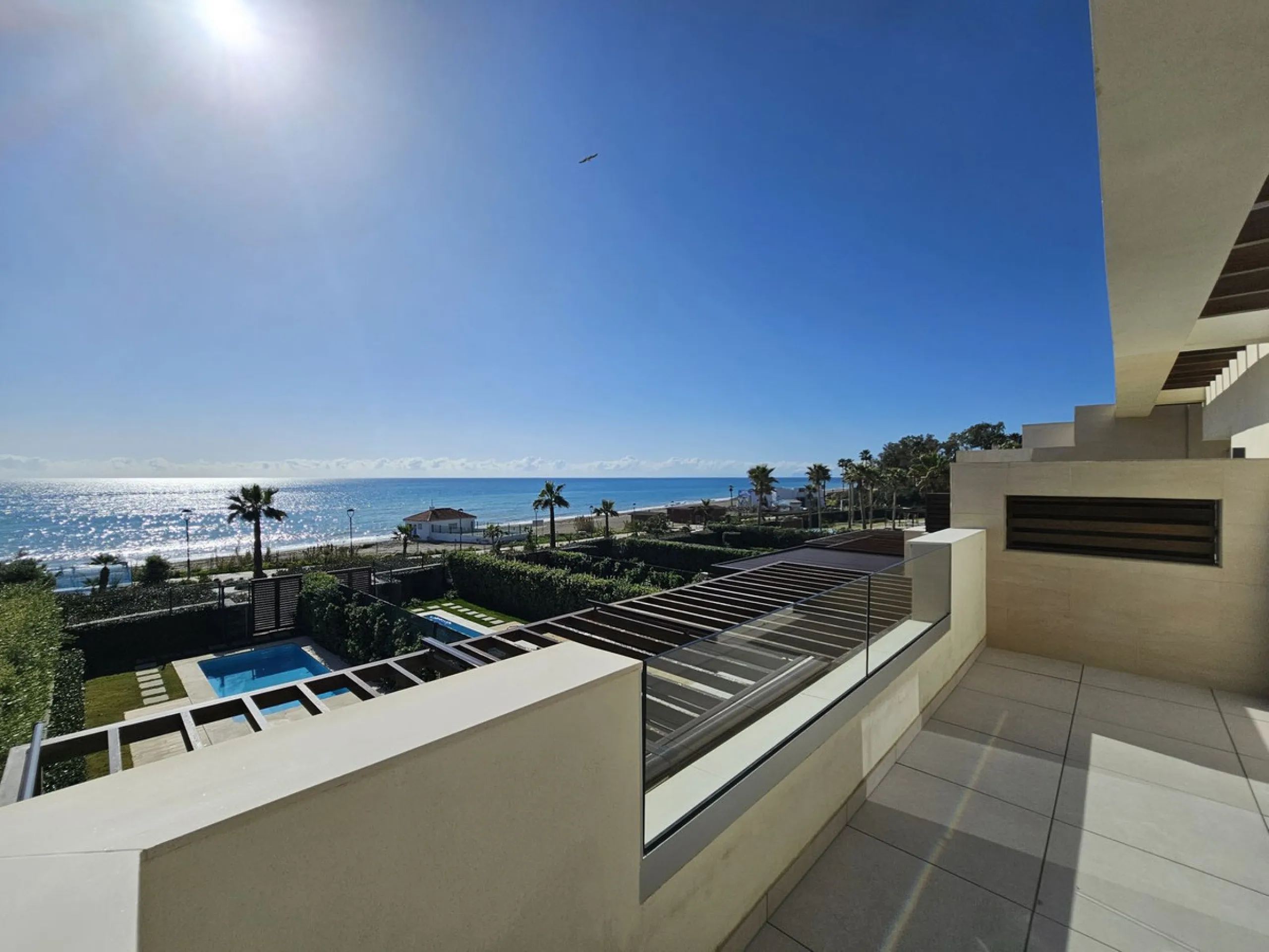 This beautiful house is located in an enviable beachfront position within the prestigious Velaya development on the New Golden Mile, offering breathtaking sea views and direct access to the beach.