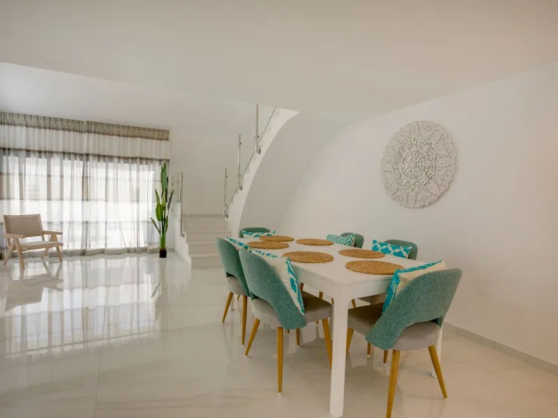 A beautifully renovated beachfront villa with perfect sea views. The house has been tastefully modernised to offer a large open plan living room with fully fitted modern kitchen, on the lower level is also one of the 3 bedrooms with bathroom.