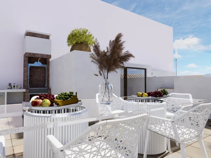 Tucked away in the enchanting Old Town of Estepona, along picturesque cobblestone streets and overlooking a charming plaza, this exceptional corner townhouse is a brand-new construction, currently being built and designed to the highest standards of craft