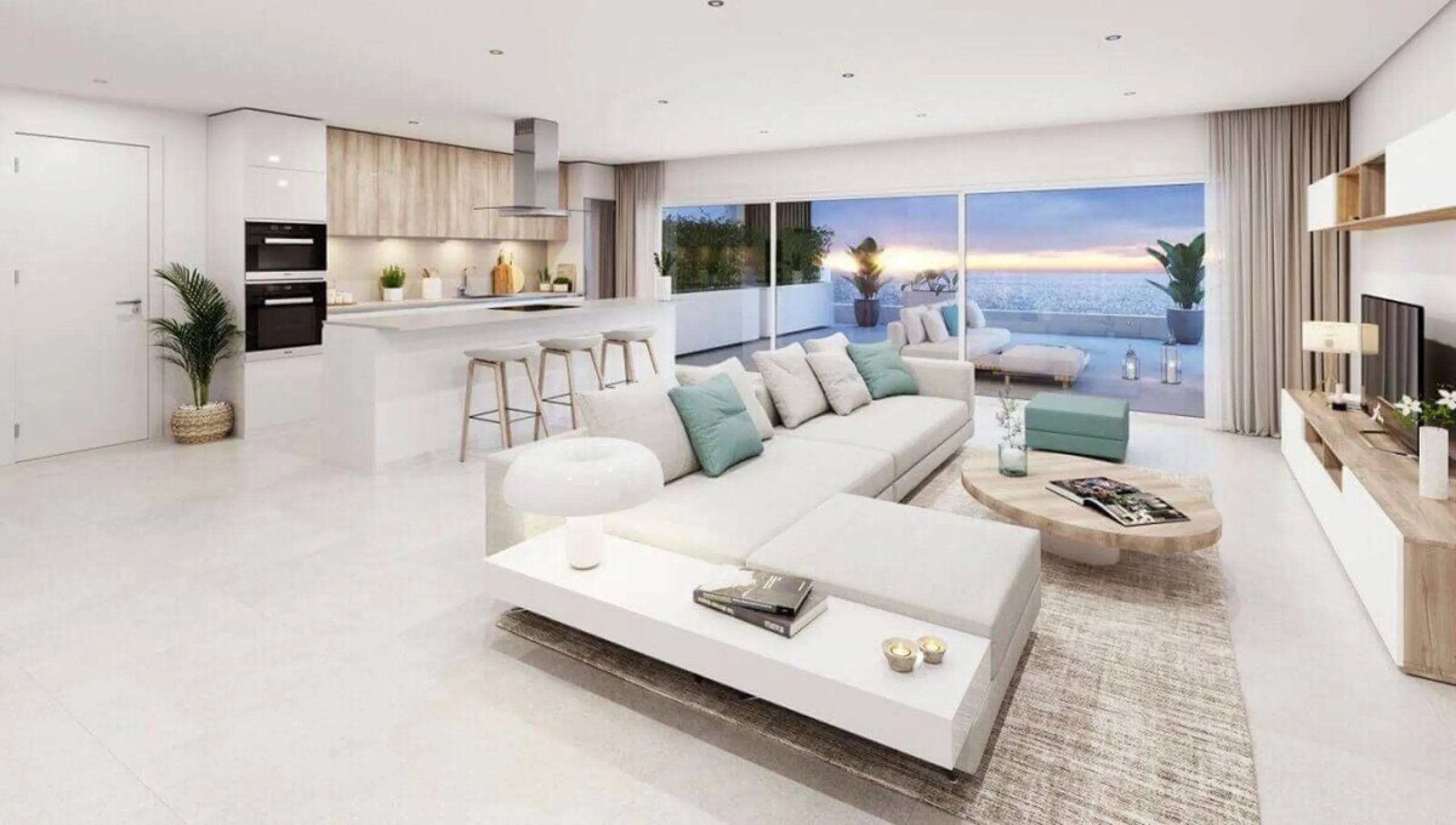 Modern three-bedroom apartment with exceptional terrace, gym, and pool area.