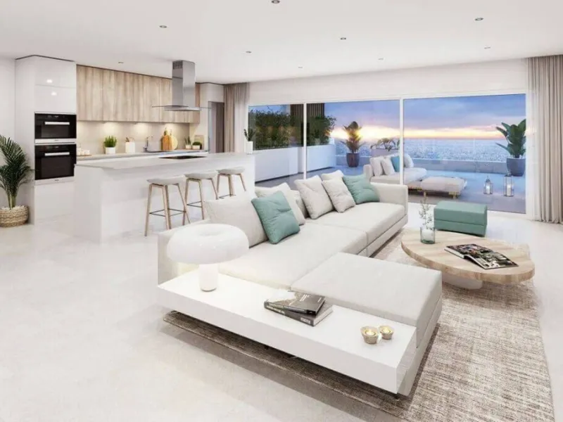 Modern three-bedroom apartment with exceptional terrace, gym, and pool area.