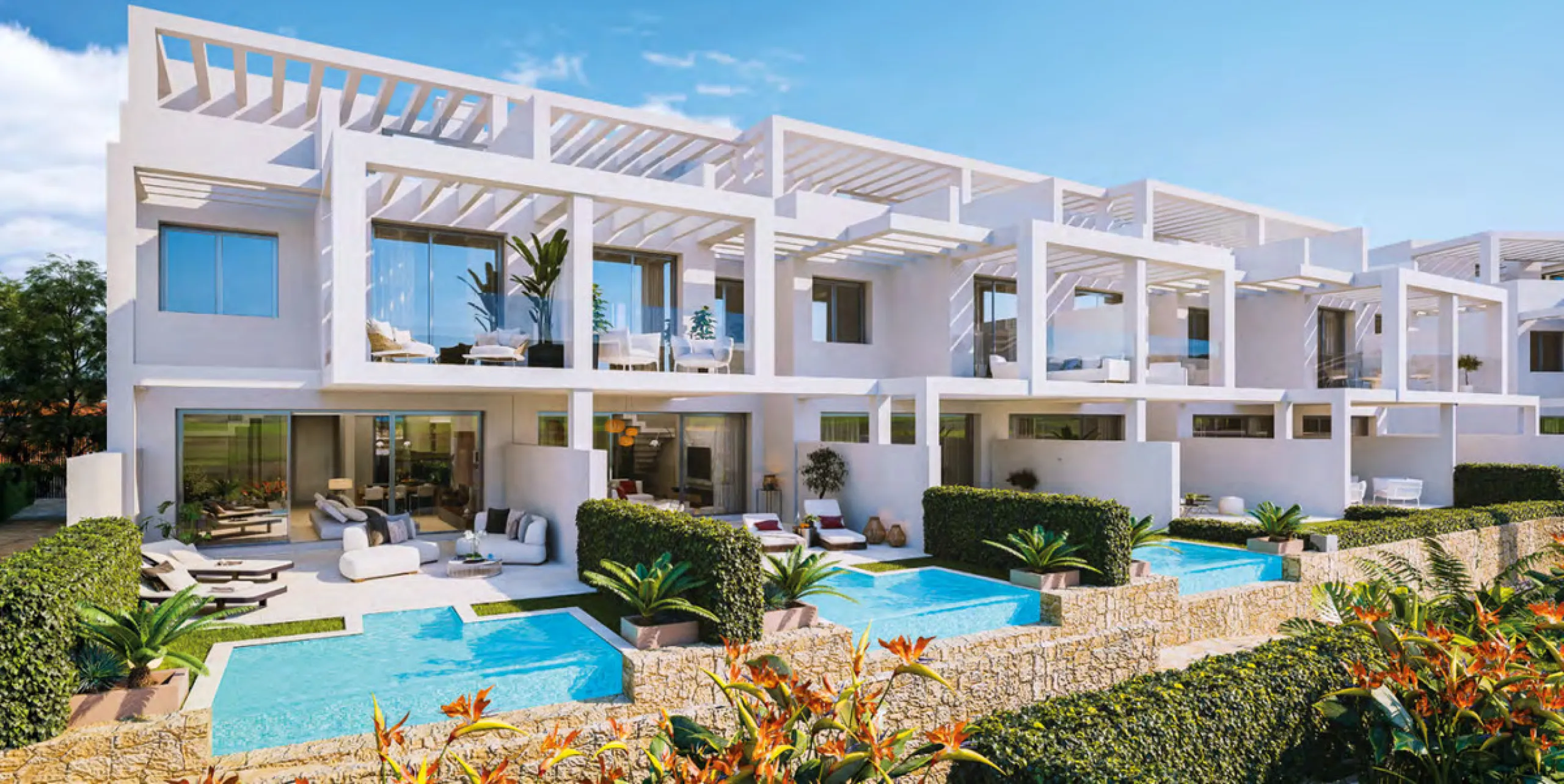 This stylish three bedroom townhouse is set within the popular Golden View I development, an elevated residential community known for its open sea views that stretch all the way to Gibraltar and the coast of Morocco. Thanks to its southwest facing orienta