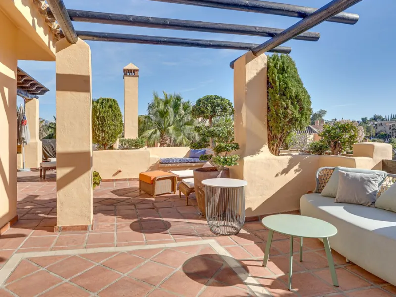 Mediterranean-style duplex penthouse with multiple terraces and a rooftop terrace with a private sauna!