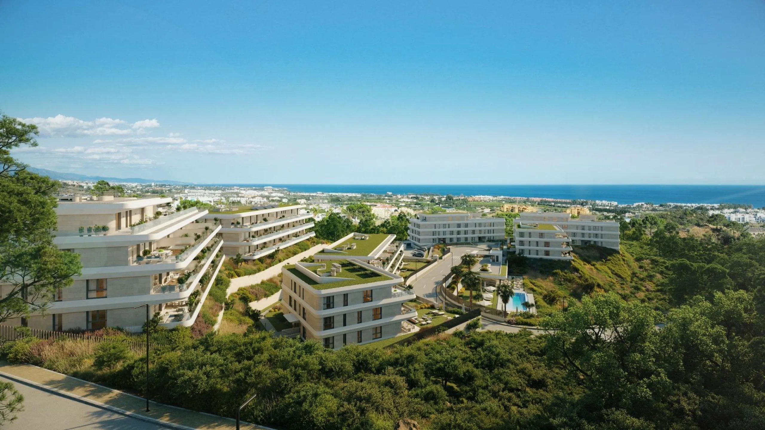 Modern New Build Apartments in Selwo Estepona Near the Beach and Golf& & Exclusive Location in Selwo Estepona& Discover this new residential development in the heart of Selwo, Estepona, next to La Resina Golf Club. Set in an elevated position ove