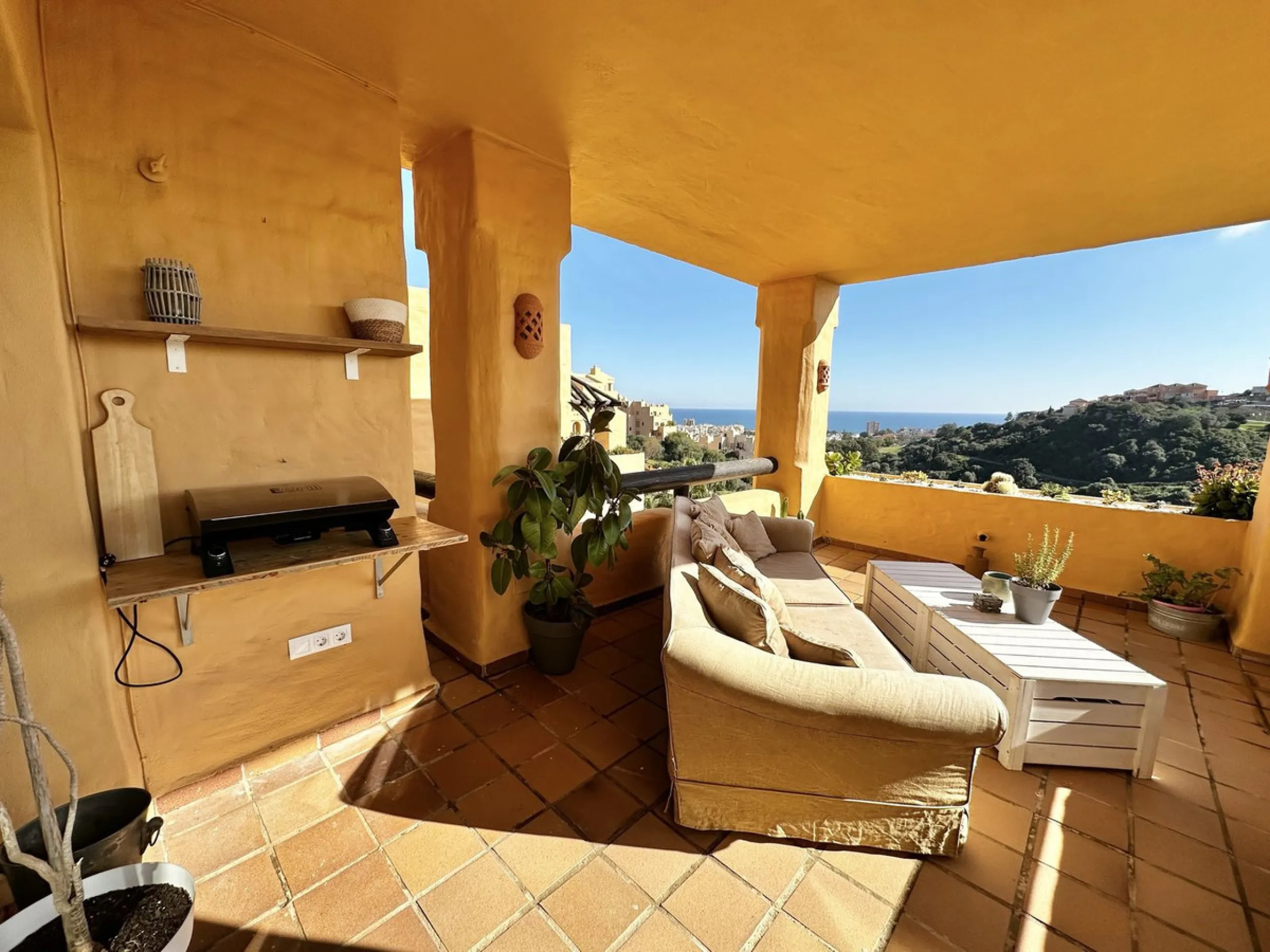 Stunning refurbished corner penthouse for sale in Coto Real La Duquesa, offering a rare opportunity to own a luxury three bedroom penthouse on the Costa del Sol. This exceptional property features panoramic sea views and golf views, making it an ideal cho
