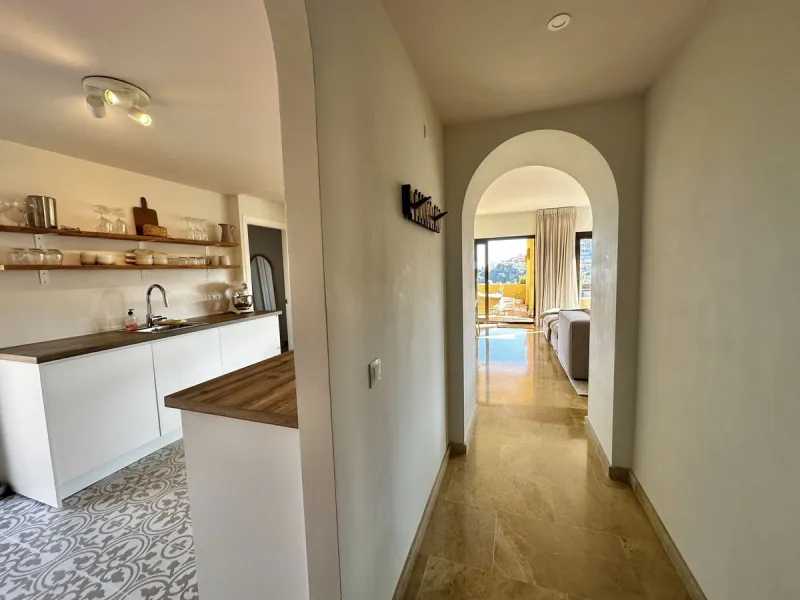 Stunning refurbished corner penthouse for sale in Coto Real La Duquesa, offering a rare opportunity to own a luxury three bedroom penthouse on the Costa del Sol. This exceptional property features panoramic sea views and golf views, making it an ideal cho