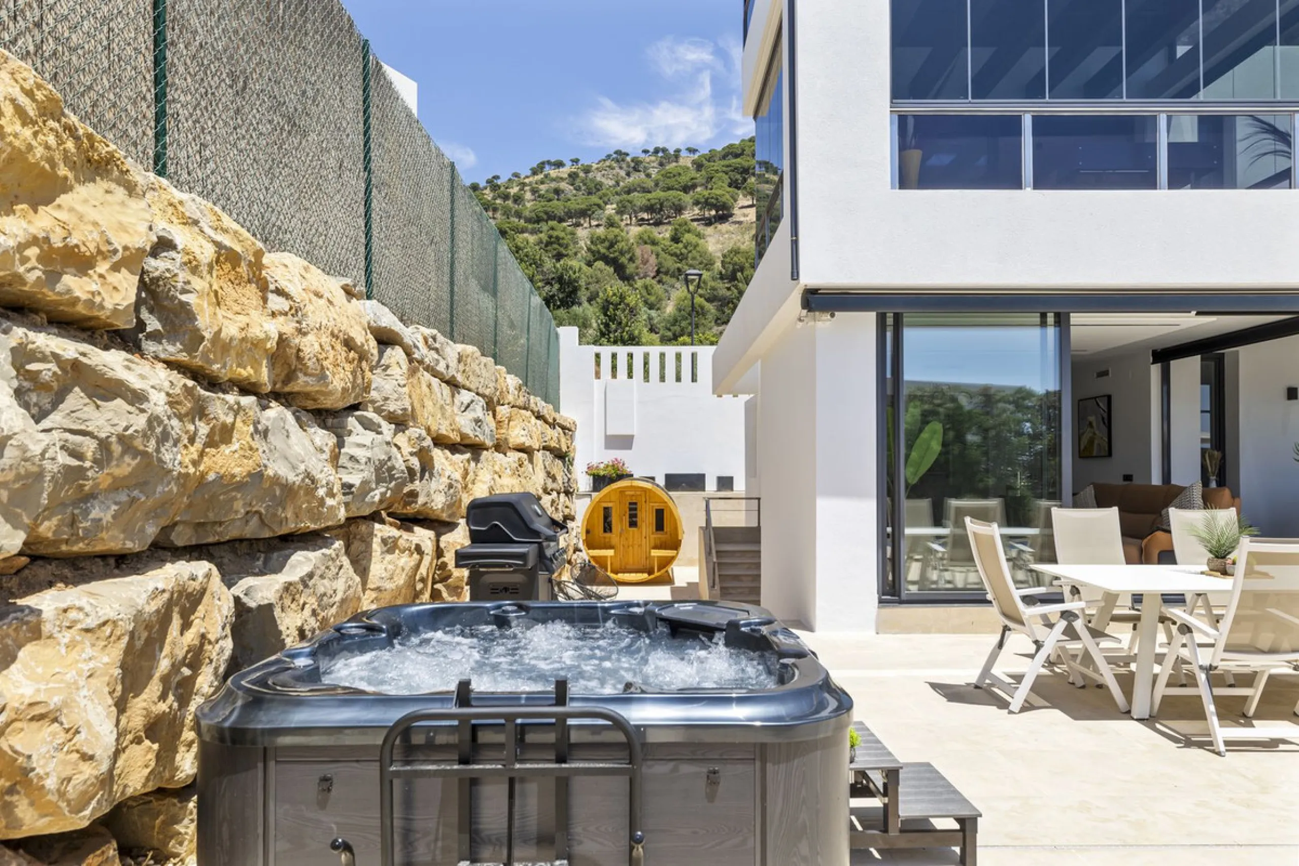 For Sale – Villa Yara | Contemporary villa in Mijas with cinema room, sauna, pool & mountain views..