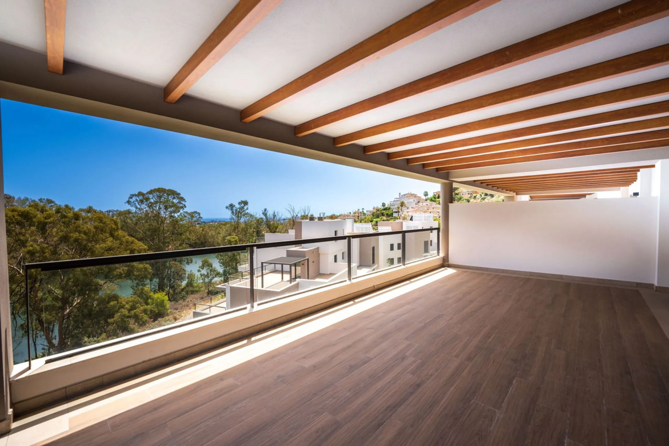 Superb Elevated Corner 3-Bedoom 2-bath Contemporary Apartment with 2 separate balconies set within the sought-after Marbella Lake Development in the Golf Valley.