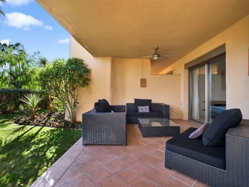 This south-east facing garden apartment is located in the well-known gated community of Mansion Club, on Marbella's Golden Mile. The area is valued for its privacy, security, and convenient access to the beach, restaurants, shops, and some of Marbella's m