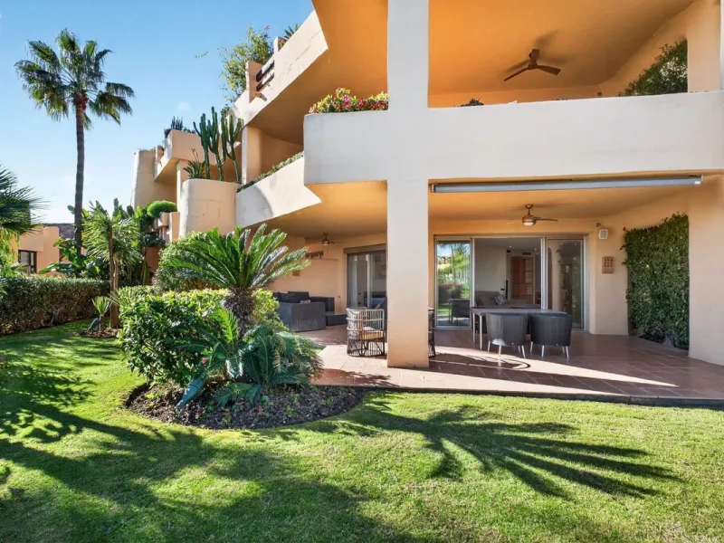 This south-east facing garden apartment is located in the well-known gated community of Mansion Club, on Marbella's Golden Mile. The area is valued for its privacy, security, and convenient access to the beach, restaurants, shops, and some of Marbella's m