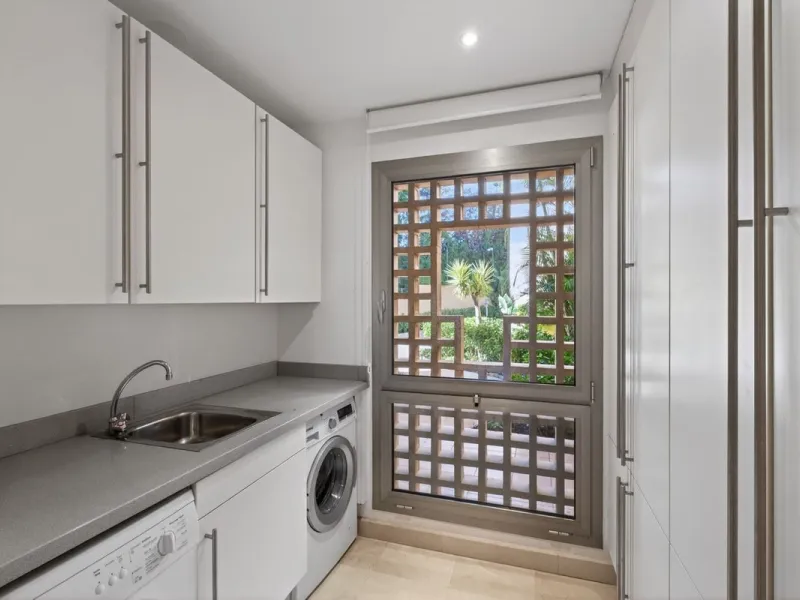 This south-east facing garden apartment is located in the well-known gated community of Mansion Club, on Marbella's Golden Mile. The area is valued for its privacy, security, and convenient access to the beach, restaurants, shops, and some of Marbella's m
